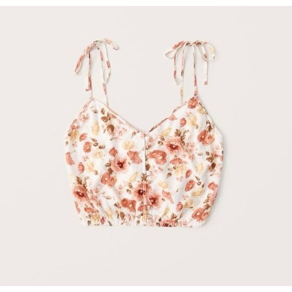 Abercrombie Flirty Romantic Floral Button Front Tie-Strap Feminine Crop Top Cami - Picture 10 of 13